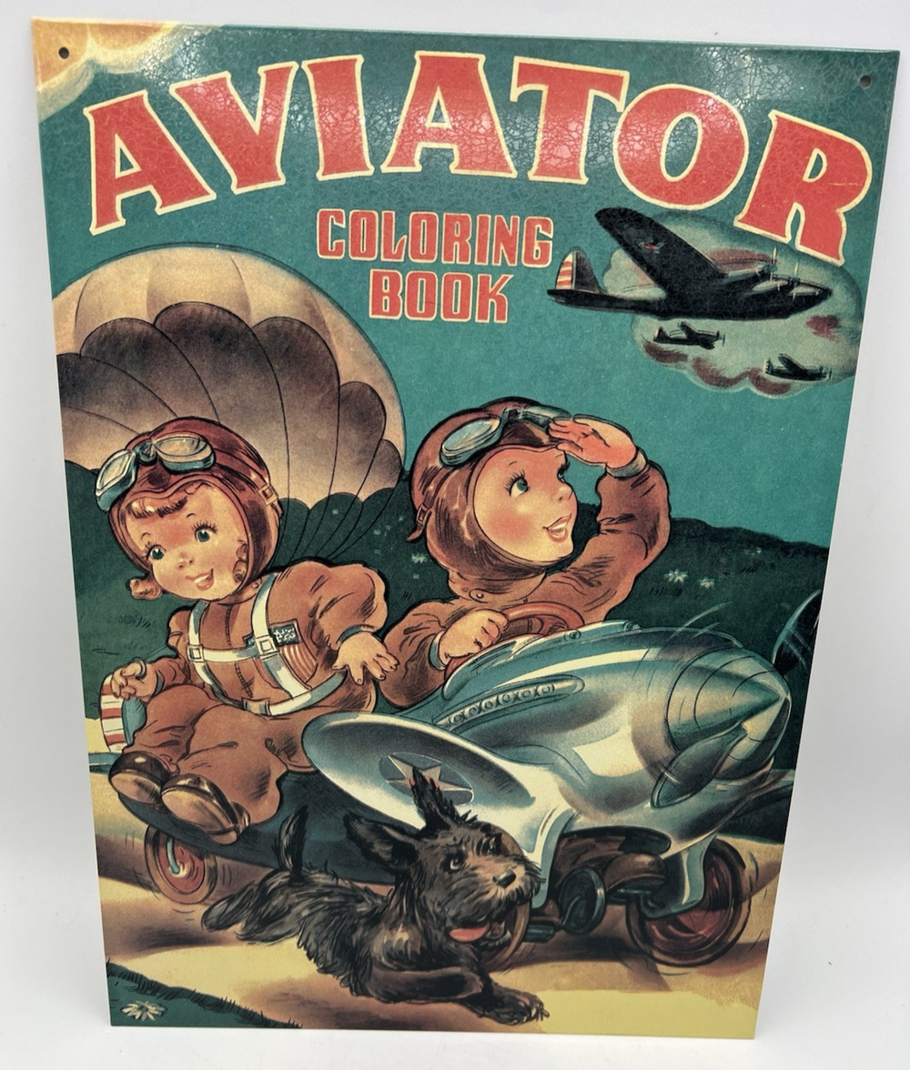 Hallmark 1943 Aviator Coloring Book Cover Tin Sign Kiddie Car Classic